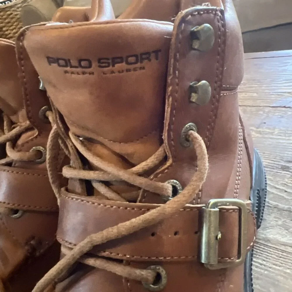 VTG Ralph Lauren Polo Sport Leather Hiking Boots Lug Sole Buckle Strap Men’s 10